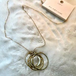 Loft Gold Tone Interlocking Circles Long Necklace NEW WITH TAG